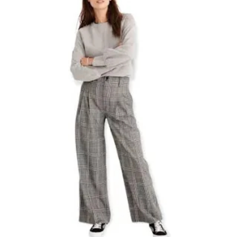 Madewell Wideleg pleated pants in plaid